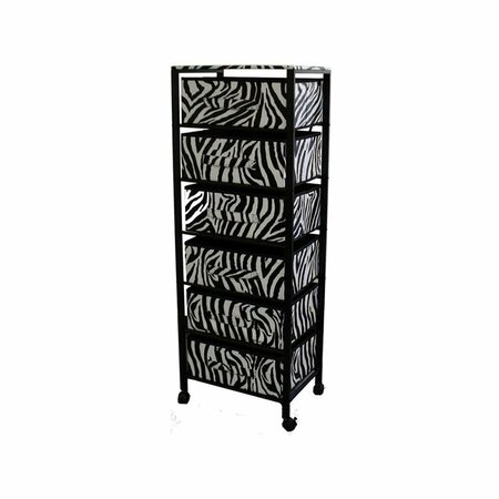 GRACIA Zebra Black & White Rolling Six Drawer Tower Organizer - 17in. L x 12.5in. W x 52.5in. H GR3684155